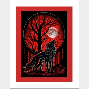 Blood Moon Wolf - Howling Wolf For Wolf Lovers  Howling At The Moon Posters and Art